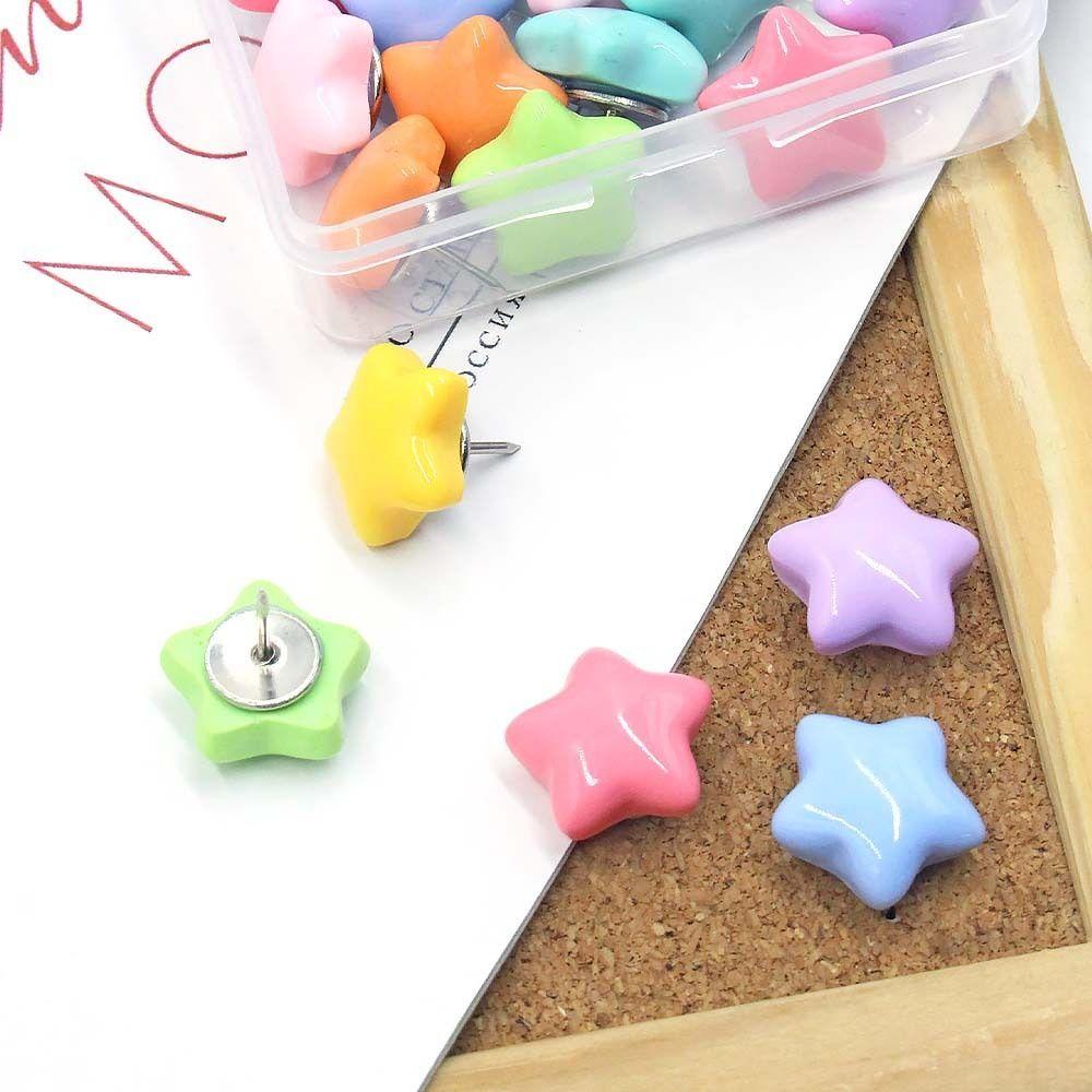 Pentagram Push Pins 3D Macaron Star Shape Pushpins Thumb Tacks with Box Reusable Blackboard Push Pins Office Binding Supplies