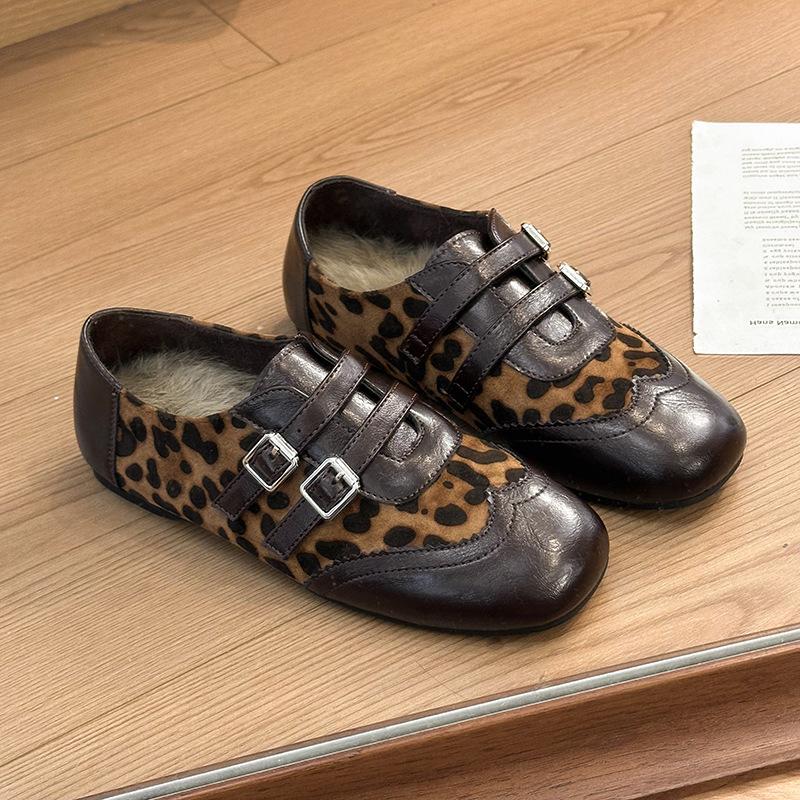 Belt buckle velvet Muller shoes women's new warm soft sole winter splicing lazy square head comfortable casual shoes
