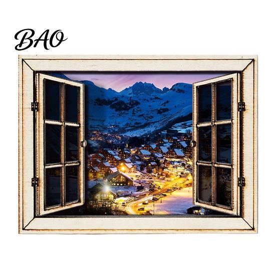 Nature View Fridge Magnet 1/6Pcs Fake Window Magnet, Wooden Natural Scenery Refrigerator Ornament Magnetic Decoration for Kitchen Office Whiteboard