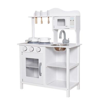 GINGER HOME – Кухня из дерева для детей с аксессуарами, дверцами и ручками, белая, 58,5×29,5×85 см