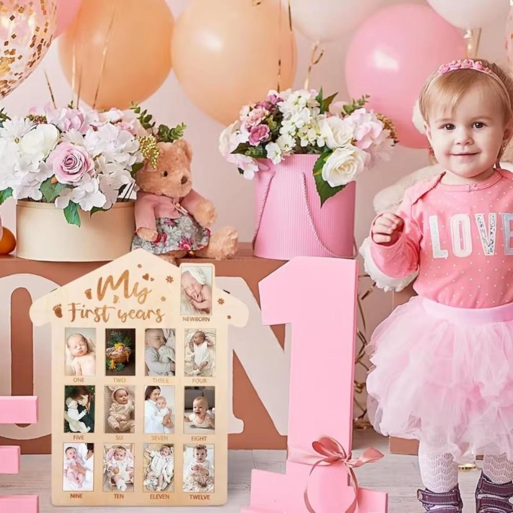 Wooden 12 Month Milestone Board Commemorative Baby Keepsake Frame for Boy Girl