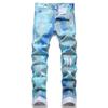 2024 Узкие эластичные джинсы с короткими штанинами, модные мужские уличные принтованные трендовые брендовые джинсовые брюки