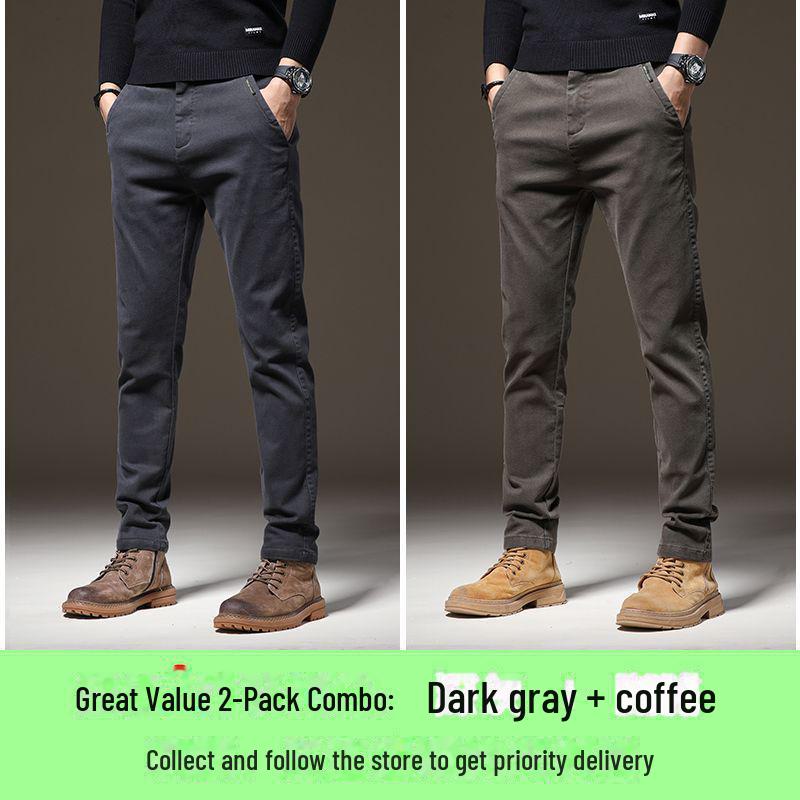 2024 Мужские узкие прямые повседневные брюки — плотные, эластичные, теплые, высококачественный деловой стиль для осени и зимы