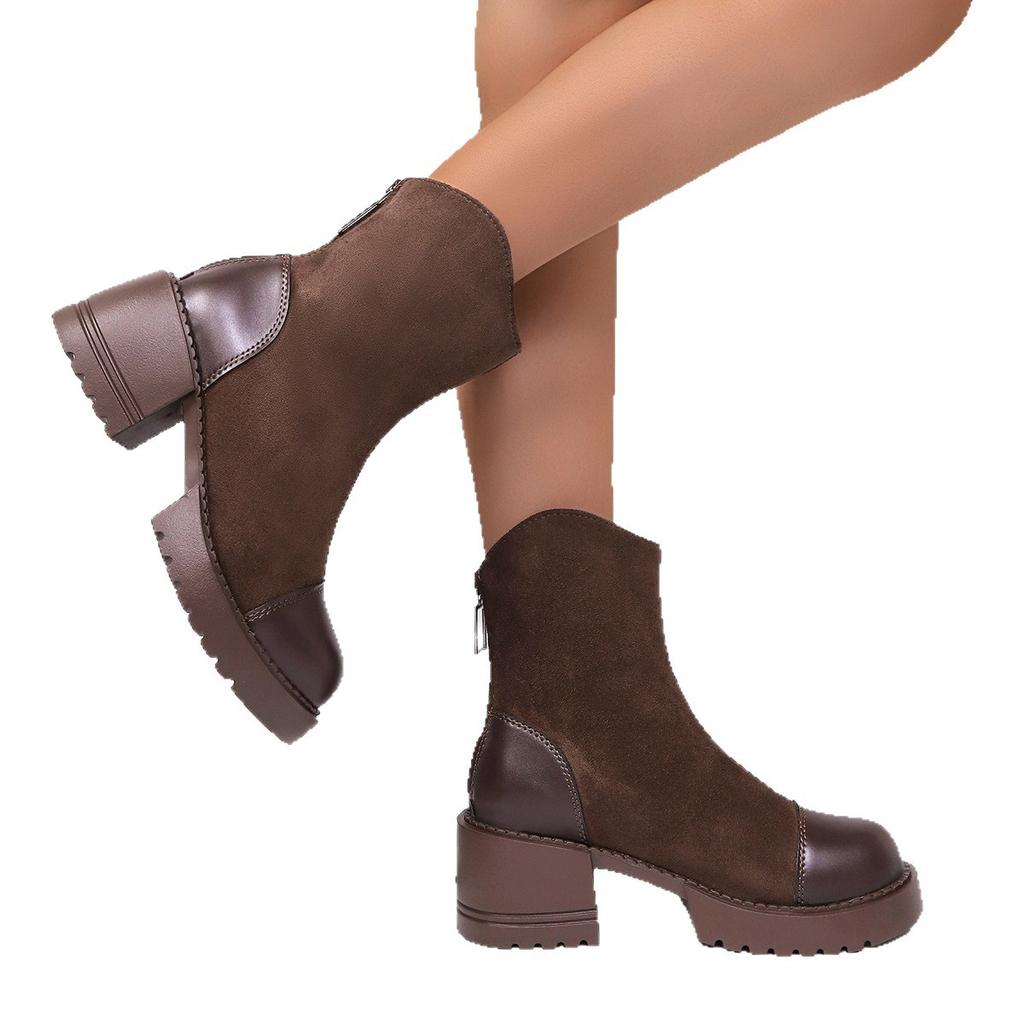 Martin Boots Women's New Autumn and Winter Women's Boots British Style Thick Heel Thick-soled Short Boots French Thin Medium Boots