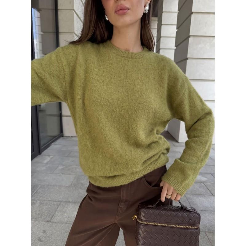 Womens Oversized Crewneck Knit Sweater 2026 Fall Winter Soft Faux Mink Wool Blend Loose Fit Casual Pullover