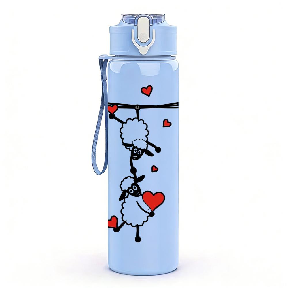 1PC Balancing Sheep Heart Graphic,750ml Color Plastic Sports Water Bottle,Leakproof Flip Straw Lid,Suitable for Sports Office Home Use
