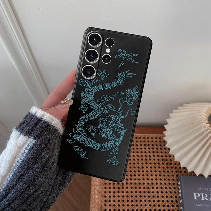 Мягкий силиконовый черный чехол с китайским узором в виде линии Лунга для Xiaomi Redmi Note 13 Pro Samsung A55 A35 M35 S24 iPhone Camera Защитный противоударный чехол
