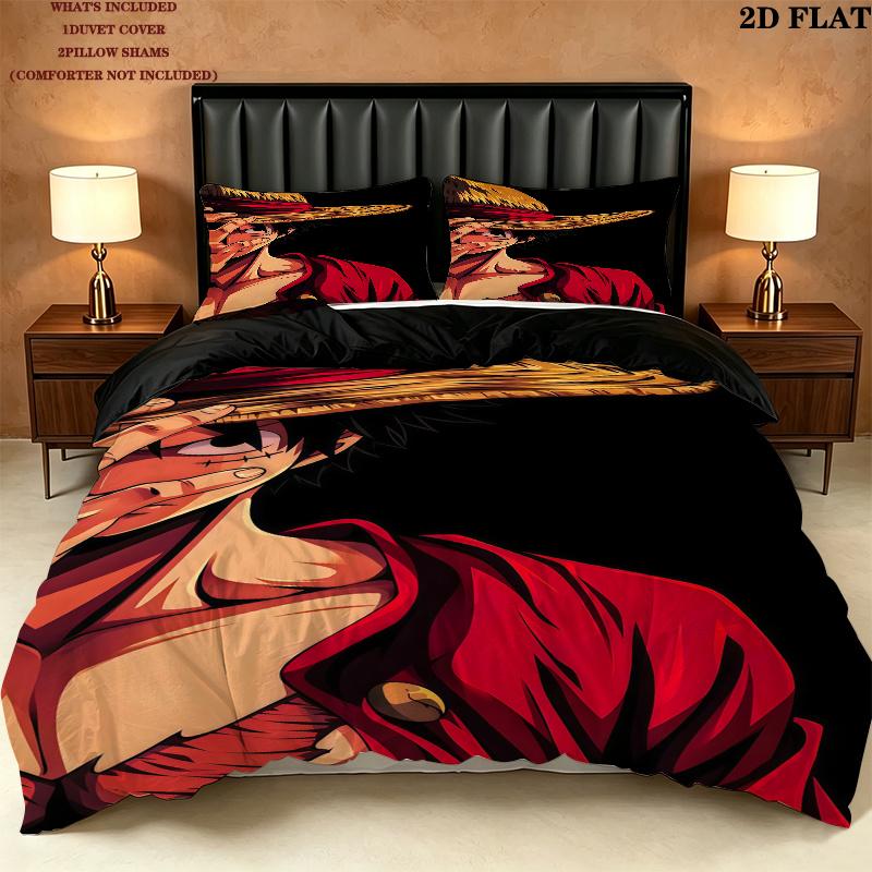 One Piece Monkey D Luffy Pattern Bedding Quilt Set Quilt Cover Pillowcase Home Birthday Gift(1 * duvet cover + 2 * pillowcase, without core)