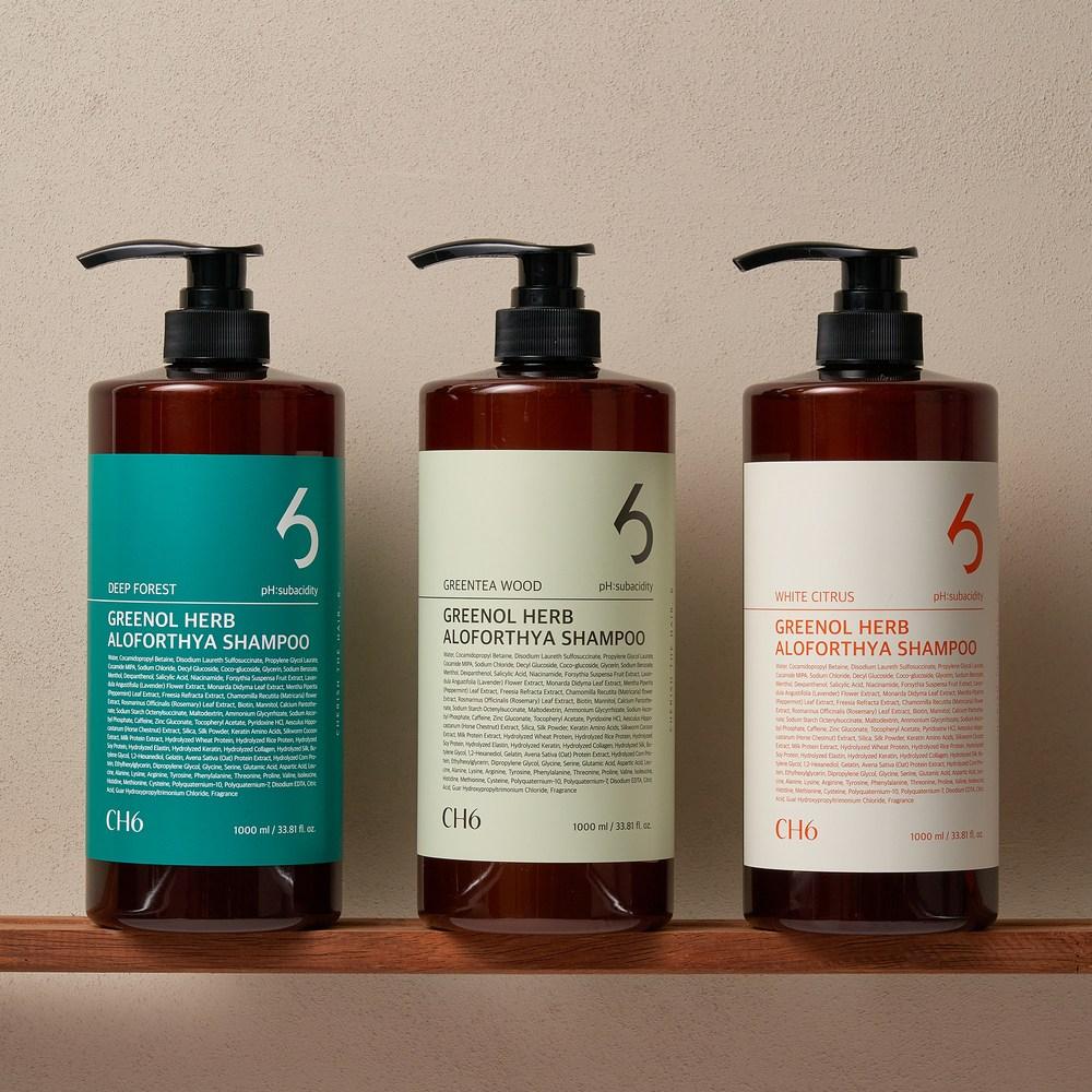 CH6 Greenol Herb Allophosia Шампунь с ароматом зеленого чая и дерева, 1 л, 2 шт.