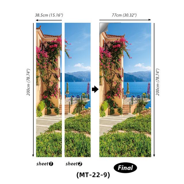 PVC Full Door Stickers Wall Decoration Bedroom Kids Room Cartoon 3D Wallpaper Abstract Line Wardrobe Home Renovation Art Murals