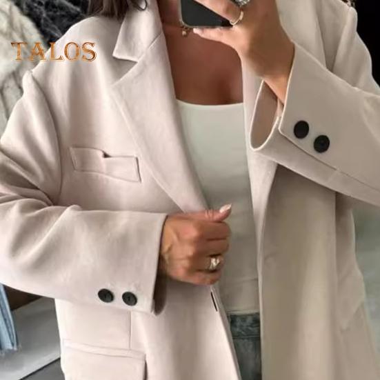 Женская куртка осень-зима, теплая, с толстым воротником-лацканом, свободная, повседневная, шерстяная, однобортная, свободного покроя, с длинными рукавами