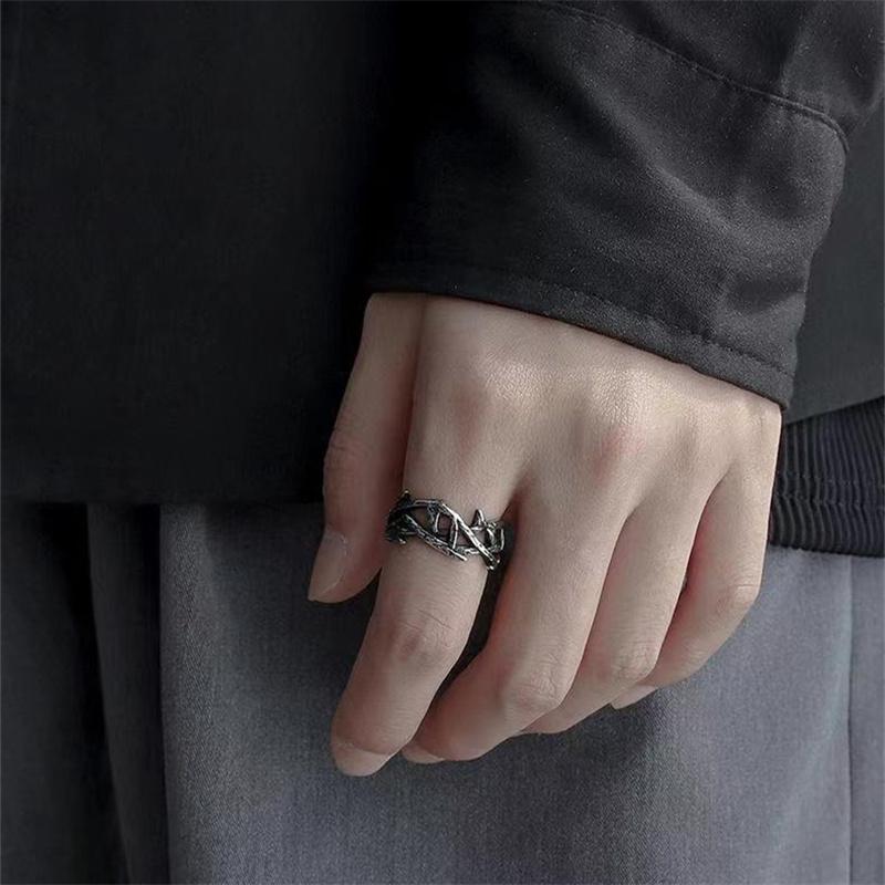 Personality Hollow Thorns Ring Men 'S Jewelry Hip -Hop Ins Style Interwoven Asymmetric Ring Male 925 Silver Finger Accessories