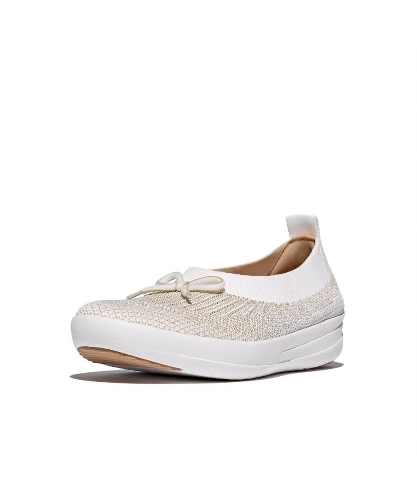 Женские слипоны Fitflop с плетеным верхом - Золотой/Городской белый (Ft59K2M142)