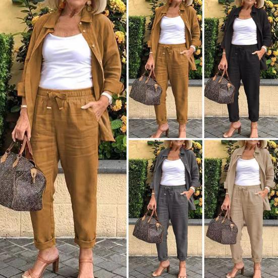 Women Casual Blouse and Pants Two Piece Trousers Suit Set