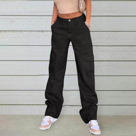 Женские брюки-карго с высокой талией, однотонные, свободные с несколькими карманами, полная длина, мягкие дышащие повседневные уличные женские брюки