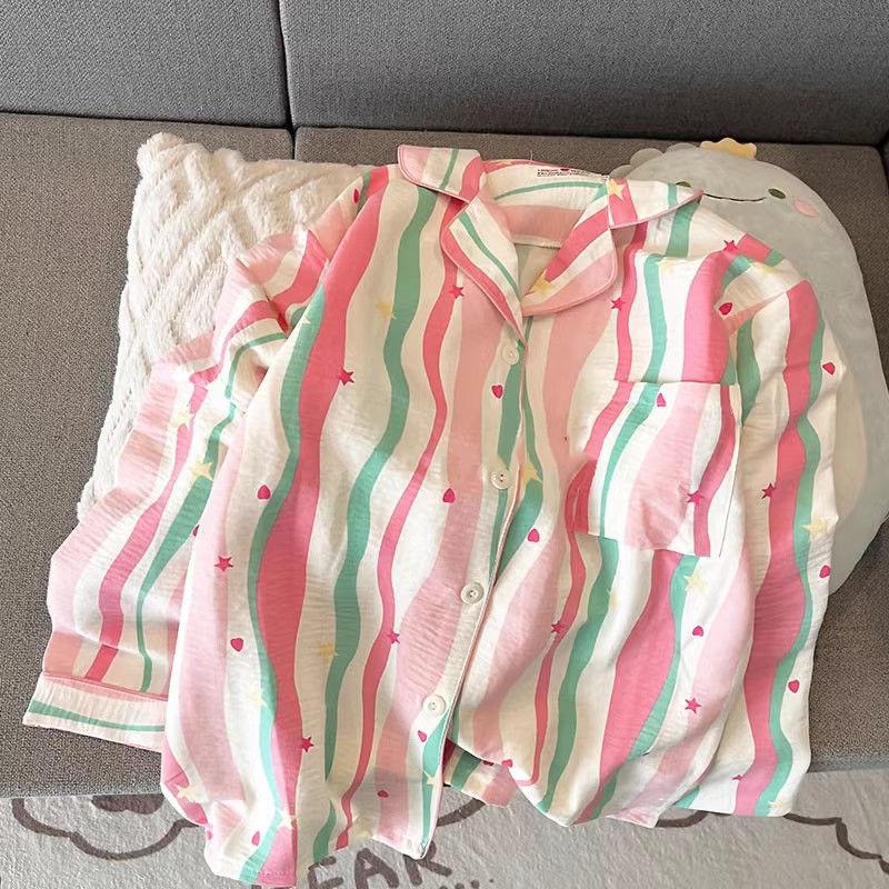 Женский пижамный комплект Осенняя пижама Пижамный комплект Ночные рубашки Повседневный удобный топ на пуговицах и брюки