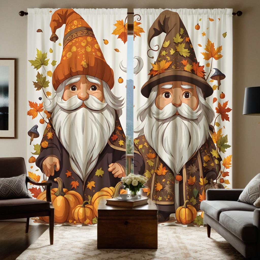 2 предмета с длинной шляпой HD Harvest Festival Декоративная занавеска с изображением тыквы и кленового листа Желтая завязка с цифровой печатью Главная