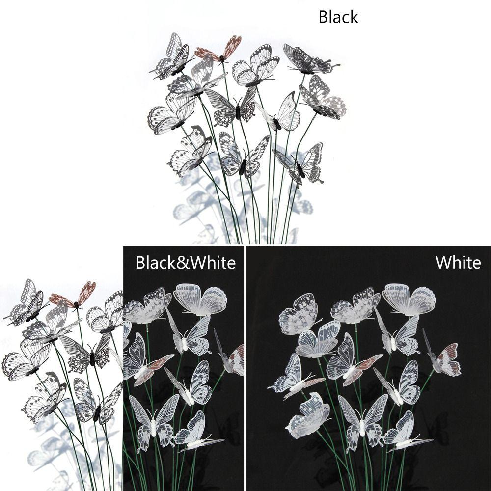 25PCS Black White Butterfly Garden Decorative Stakes Simulation Butterfly Stakes Weding Ornament