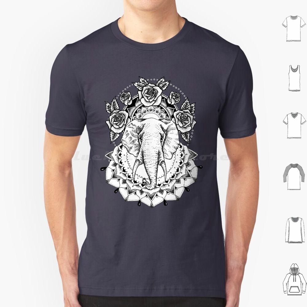 Floral Elephant Mandala T Shirt Men Women Kids Elephant Floral Flowers Roses Mandala Black And White Fine Liner Dot Work