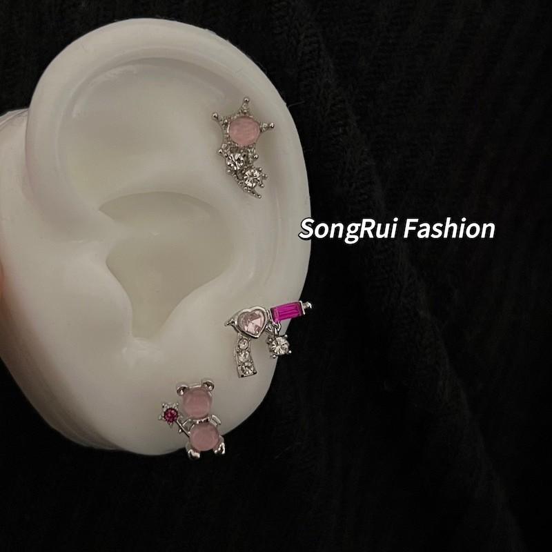 6pcs/set Cute Butterfly Bear Stud Earring Set Silver Earrings for Women Jewelry Accessories