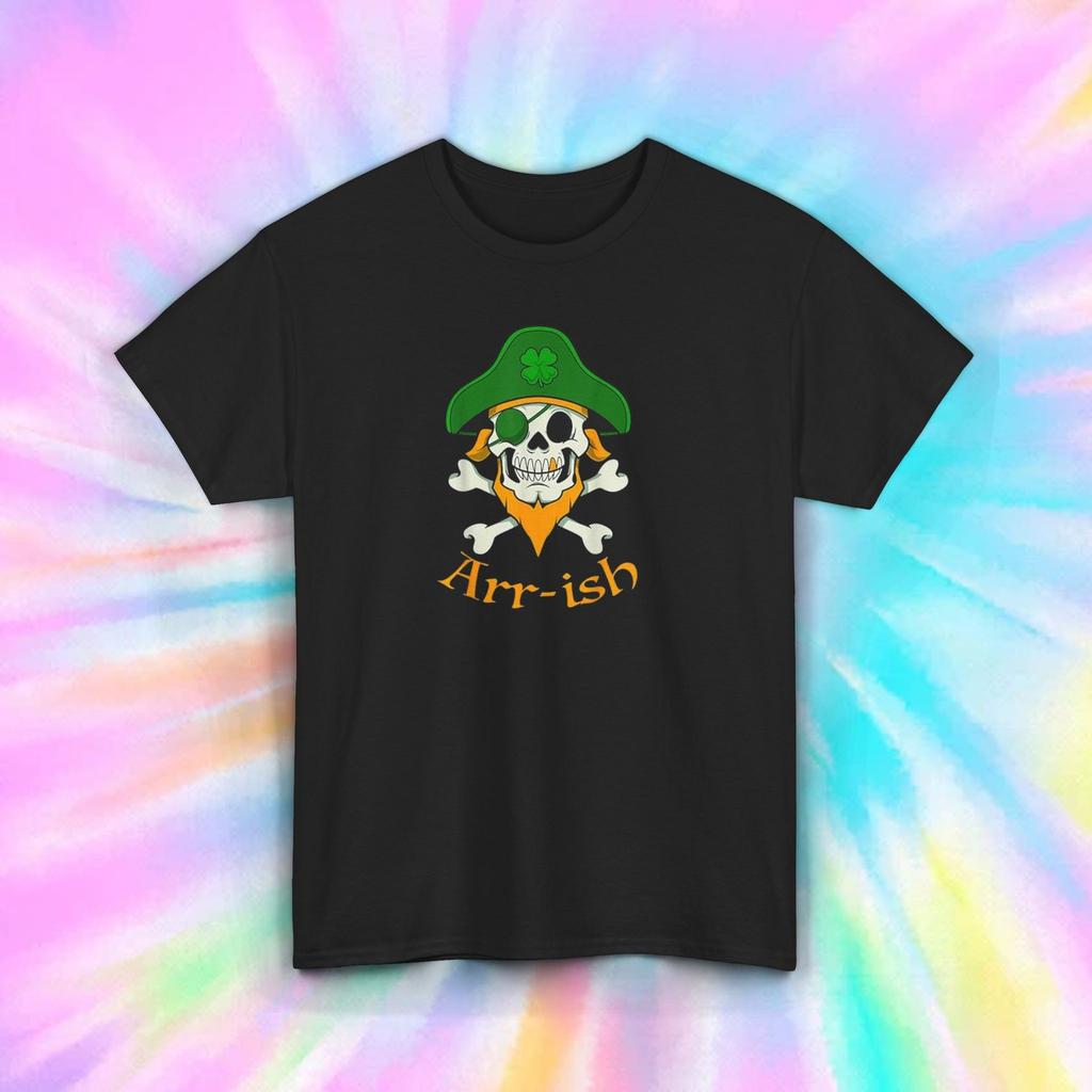 Arr-ish Pirate Skull Shirt St. Patrick’s Day Funny Irish Humor Tee S-4xl