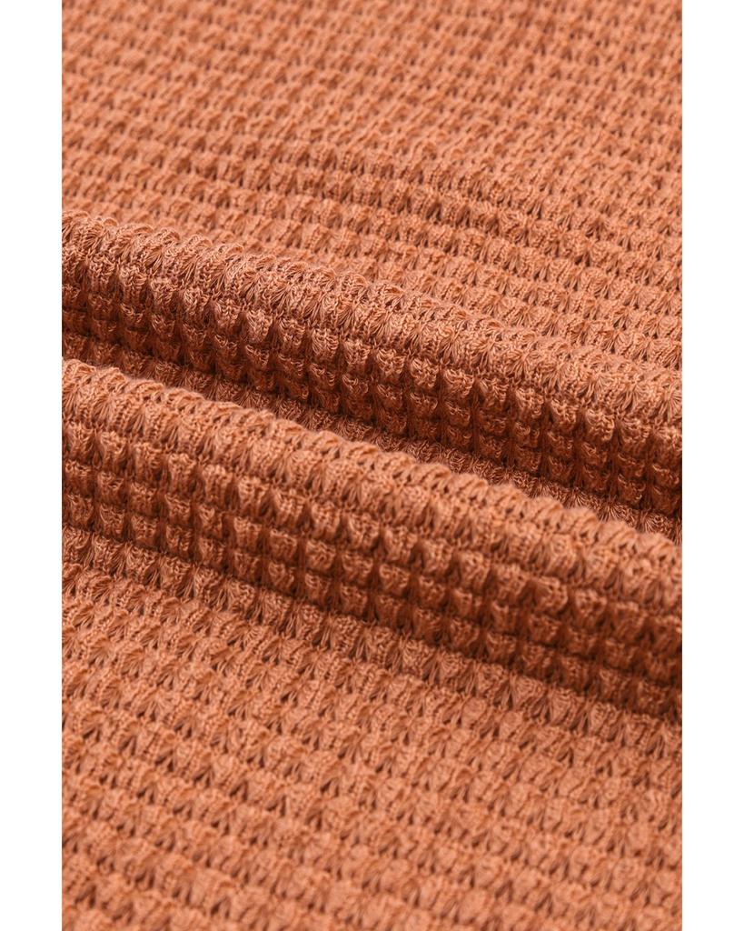 Azura Exchange Button Contrast Trim Waffle Knit Top