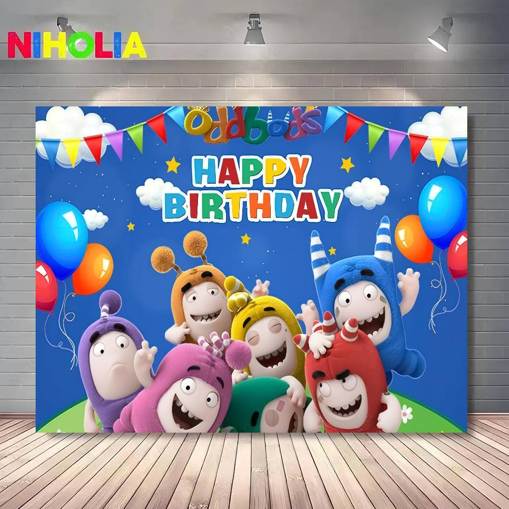 Cartoon Odd&bods Kids Birthday Photography Backdrops Kids Birthday Photo Background Studio Portraits Photocall Props