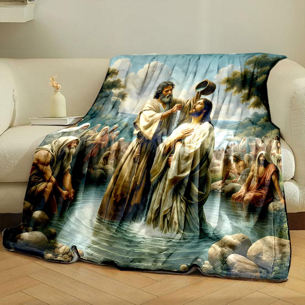 Jesus Baptism Religious Art Blanket Printed Blanket for Living Room Bed Couch lunch break Soft Cozy Blanket for Friend's festival Gift