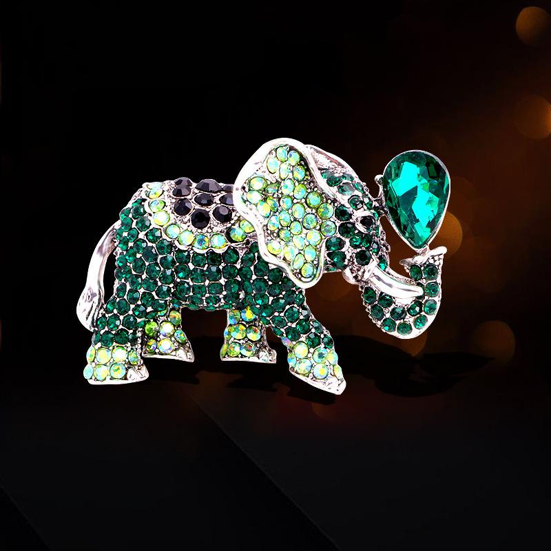 Color Jixiang Brooch Alloy Crystal Sweater Suit Versatile Premium Elephant Animal Corsage Accessories