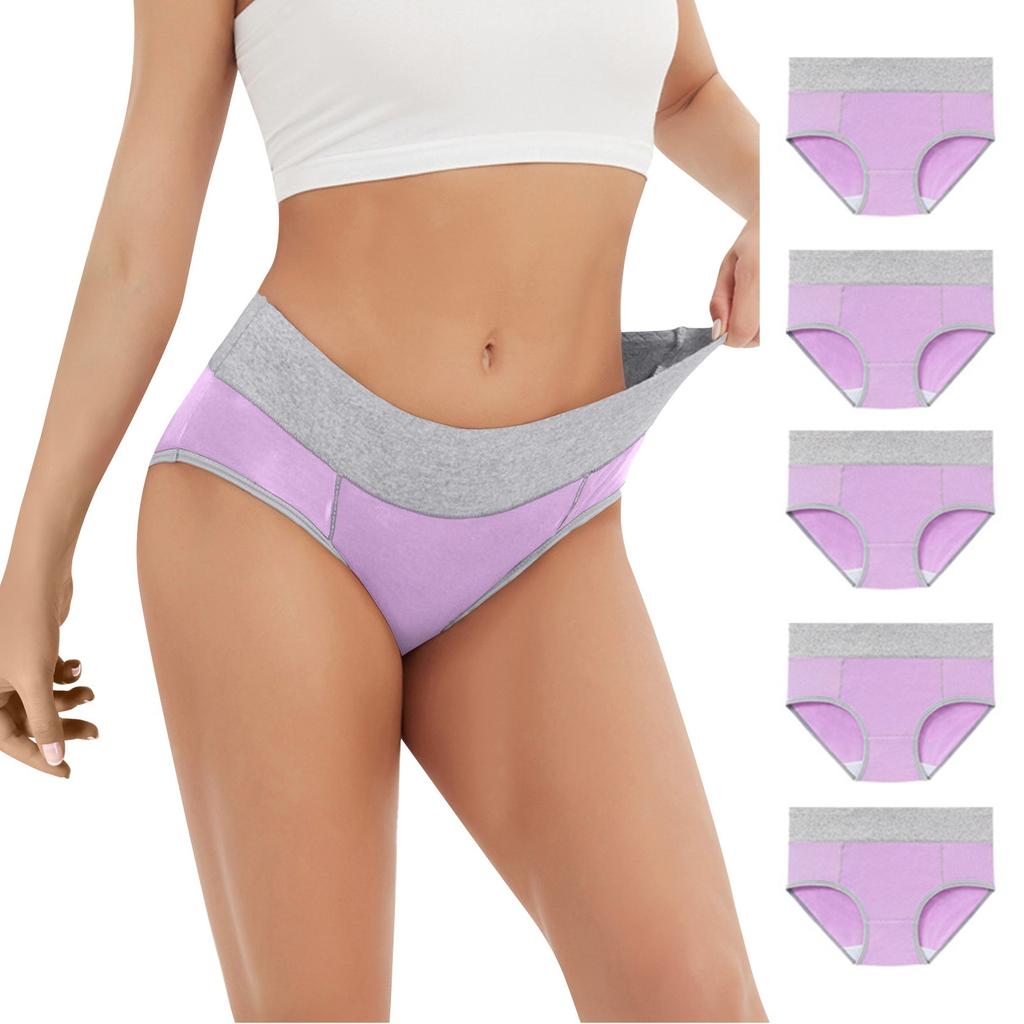5PC Women's Large Color Cotton High Waist Pants With Raised Hips Underwear