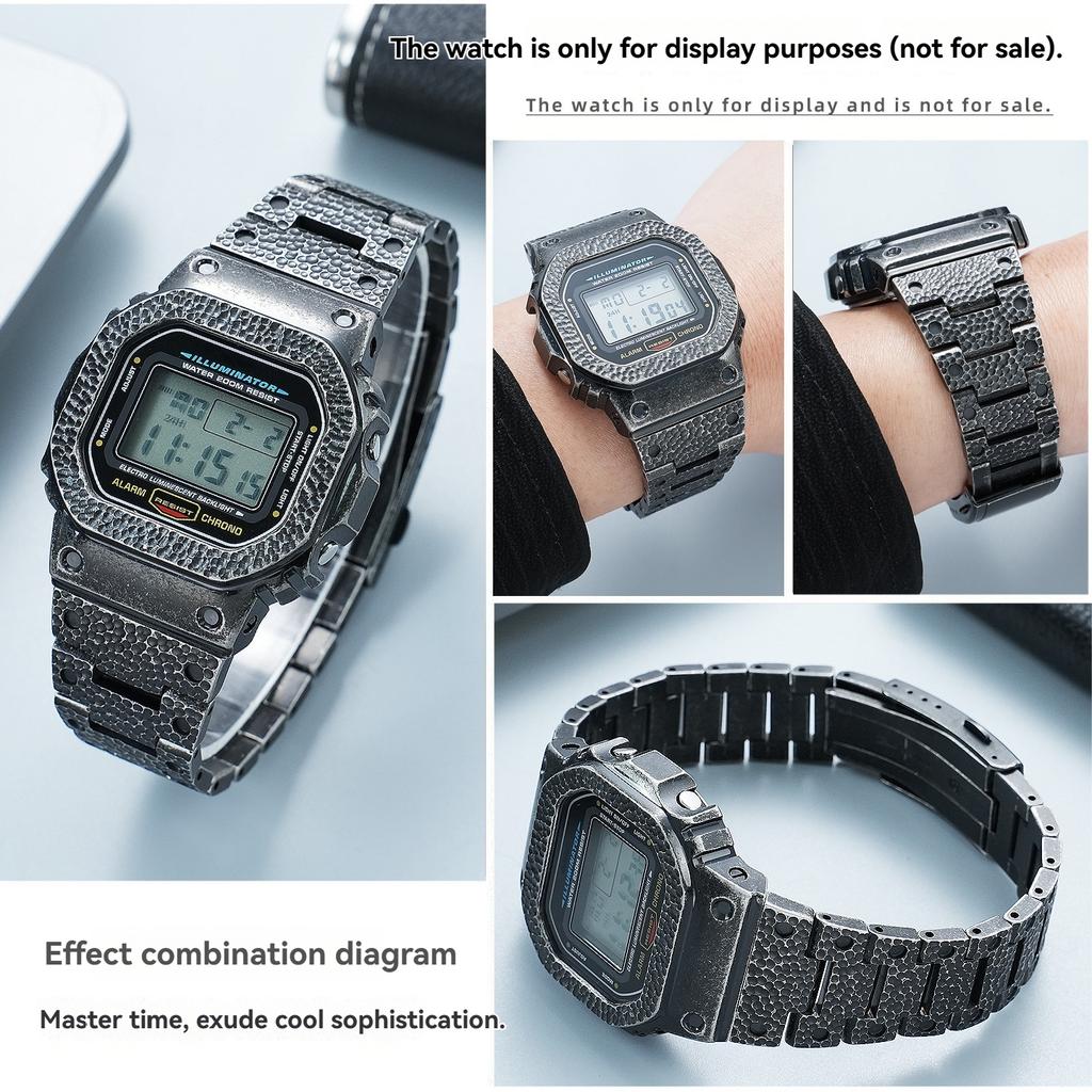 Для Casio G-Shock Мод Комплект DW5600 GW-B5600 GA2100 GMWB5000 | Металлический Корпус и Ремешок из Титана/Нержавеющей Стали | Безель с Рисунком "Молот"