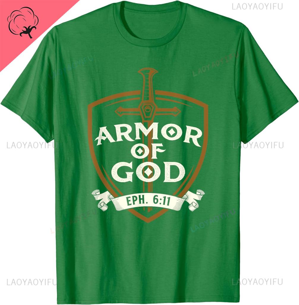 Armor of God Jesus Christ Believer Bible Christian Faith T-Shirt Vintage Classic Fashion Streetwear Men Clothing 100% Cotton