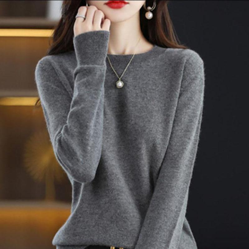 Autumn Winter Women's Knitted Base Sweaters Round Neck Pullover Women Keep Warm Long Sleeves Solid Color Bottoming Shirt Cashmere Commuting Style
