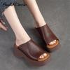 Женские сандалии на массивном каблуке из натуральной кожи, повседневная обувь на толстом каблуке с круглым носком, модная обувь на толстой подошве в стиле ретро