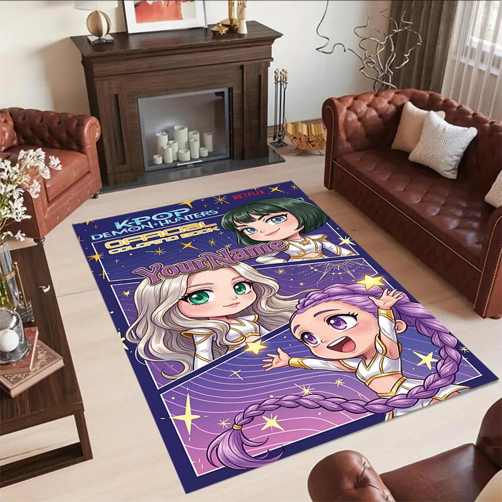 Demon Hunter Girls 7 Personalized Text Floor Rug Office Rug Design for Entryway Balcony Kitchen Playrooms Anti-slip Rug Anime Office Decor