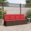 Garden Sofa with Cushions Brown and Red Poly Rattan