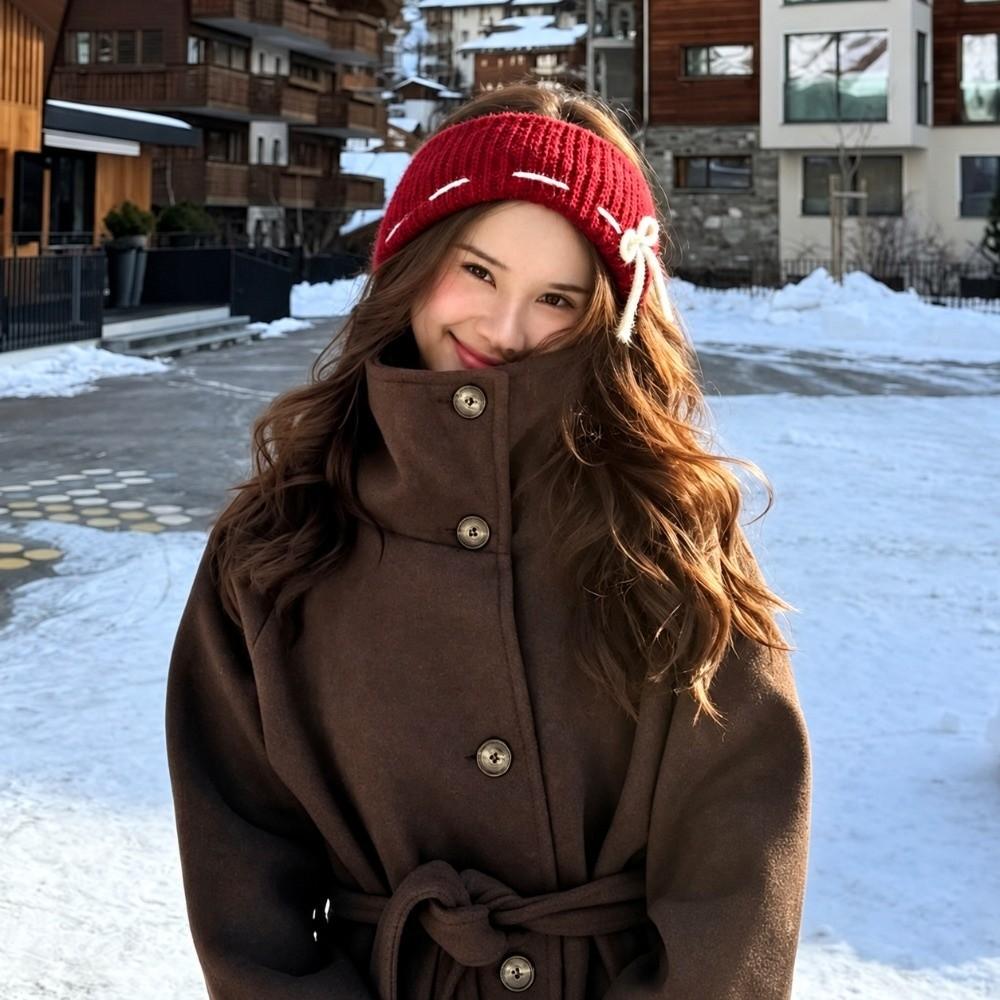 Fabric Knitted Headband Cat Pattern Wide Hair Wrap Chic Elastic Hair Band Daily Wear