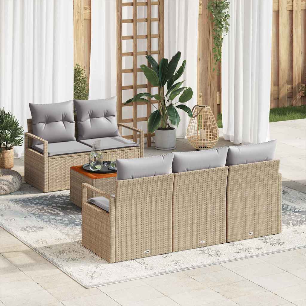 Garden Sofa Set with Cushions 6 pcs Beige Poly Rattan