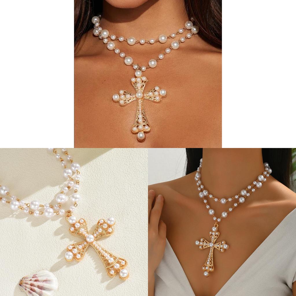 Oversized Cross Pendant Necklace With Alloy Charm For Female Punk Casual Wear