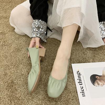 Модные мокасины зеленые обычные кожаные повседневные квадратные каблуки офисные туфли для женщин 2024 женская летняя обувь со средним отпуском Y2k