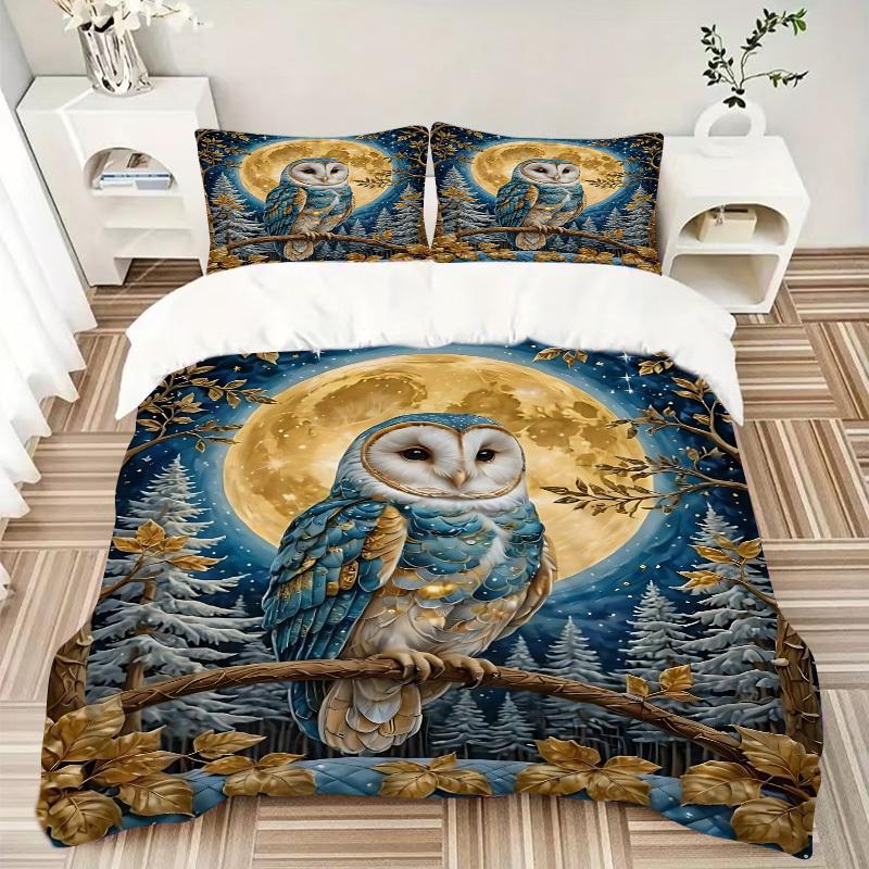3pcs Winter Owl Duvet Cover Set, Soft Comfortable Duvet Cover,Guest Room (1*Duvet Cover + 2*Pillowcase, Without Core) yy251104152