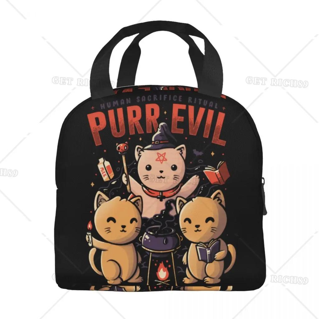 Satanic Cat Insulated Lunch Bag Waterproof Thermal Cooler Lunch Box with Side Pocket for Women Men Kids Camping Travel