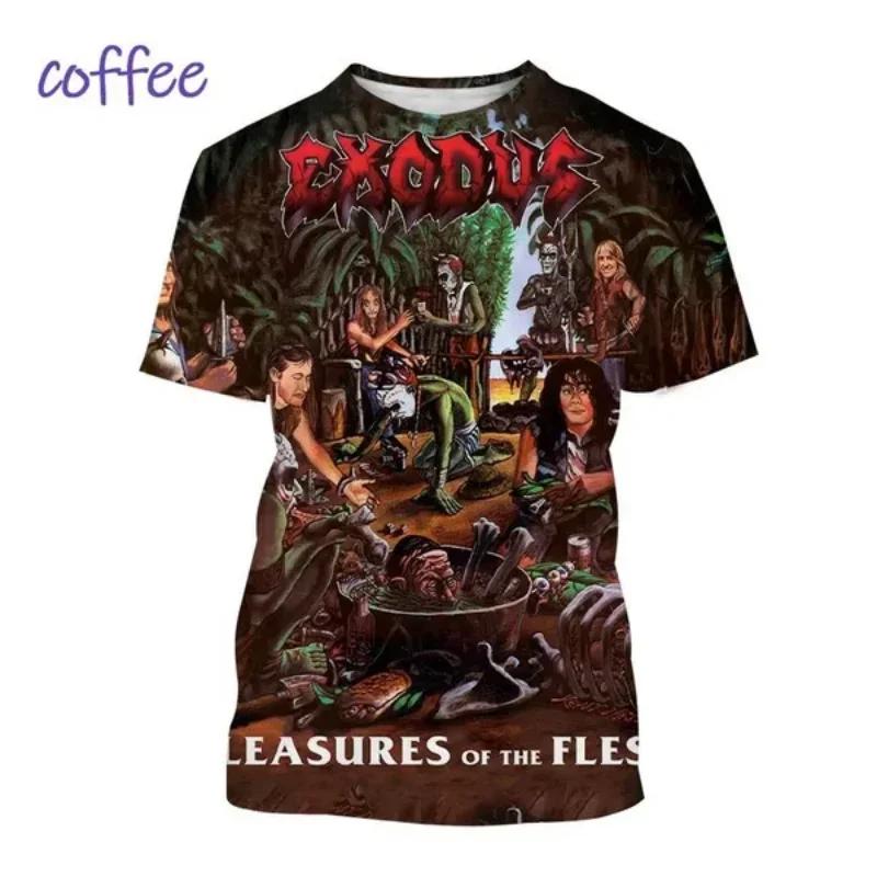 Metal Rock Exodus Band 3D Print O-Neck Tshirt Men Fashion Tees Casual Short Sleeve Oversized Y2K Harajuku Unisex Clothing