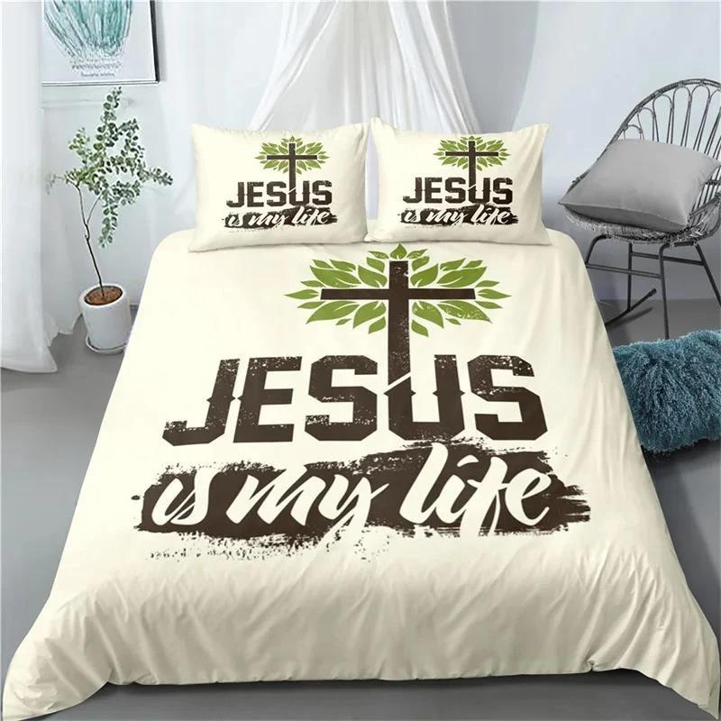 3D Jesus Duvet Cover Set Christian Sacred Jesus Polyester Bedding Set Cross Comforter Cover Suitable For Christian Jesus King