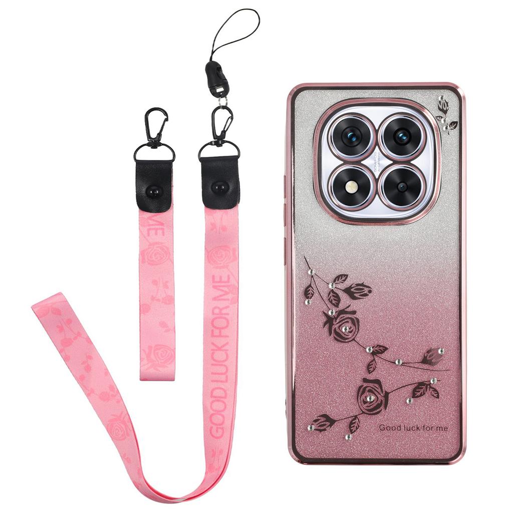KADEM Чехол для Xiaomi Redmi Note 14 Pro 5G/Poco X7 5G Цветочный узор ТПУ Градиентный чехол для телефона с ремешками