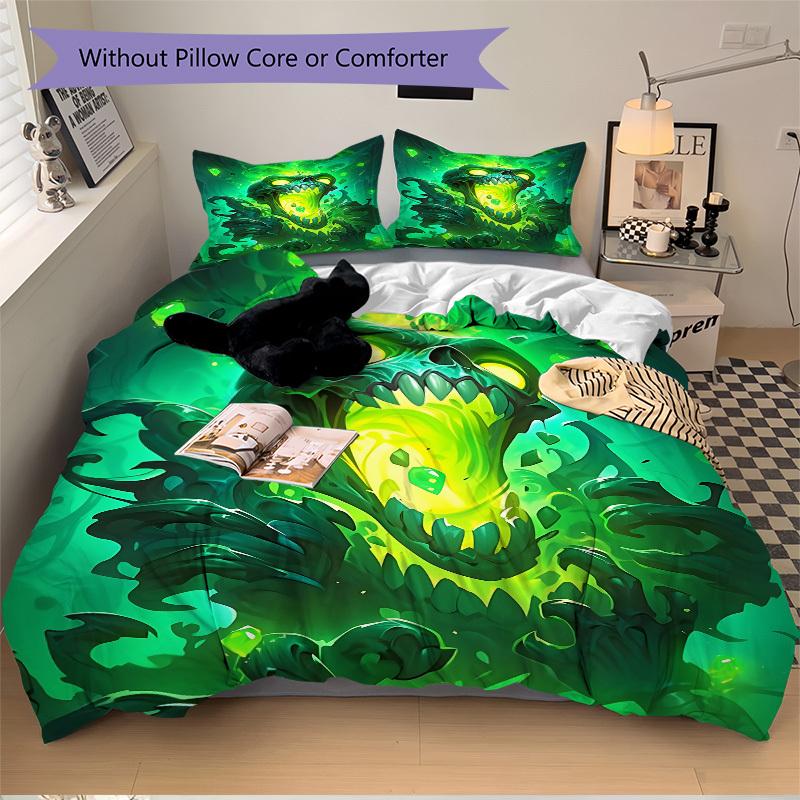 3pcs Monster "Greenery" Bedding Set, Includes 1 Comforter + 2 Pillowcases, Without Pillow Inserts, Soft Comfortable, Lightweight Breathable,