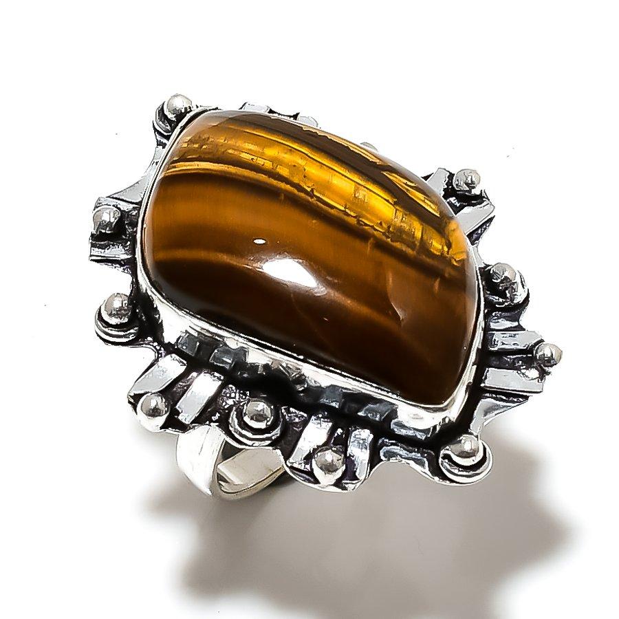 Tiger Eye Gemstone 925 Sterling Silver Gift Jewelry Ring Size 9