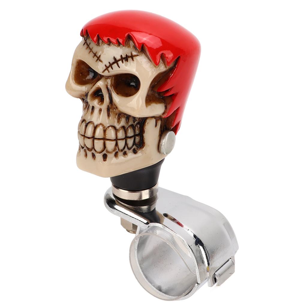 Skull Steering Wheel Knob Car Power Handle Spinner Knob Universal for Trucks Tractors Boats Red Hair White Face