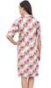 Bimba Floral Printed Women's Notched Collar Shirt Night Dress With Pockets -