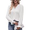 Autumn Women's Solid Color T-shirt Lace V-neck Long Sleeved Top with Holes